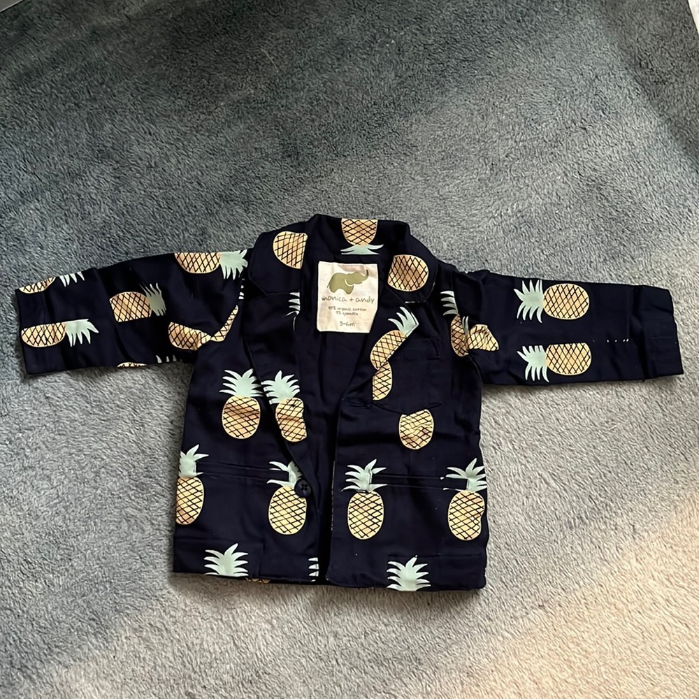 Monica + Andy Navy Blue Blazer with Pineapples 3-6 months